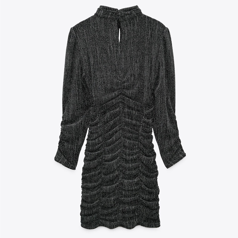 Elegant Black Ruched Dress - Picture 3 of 8